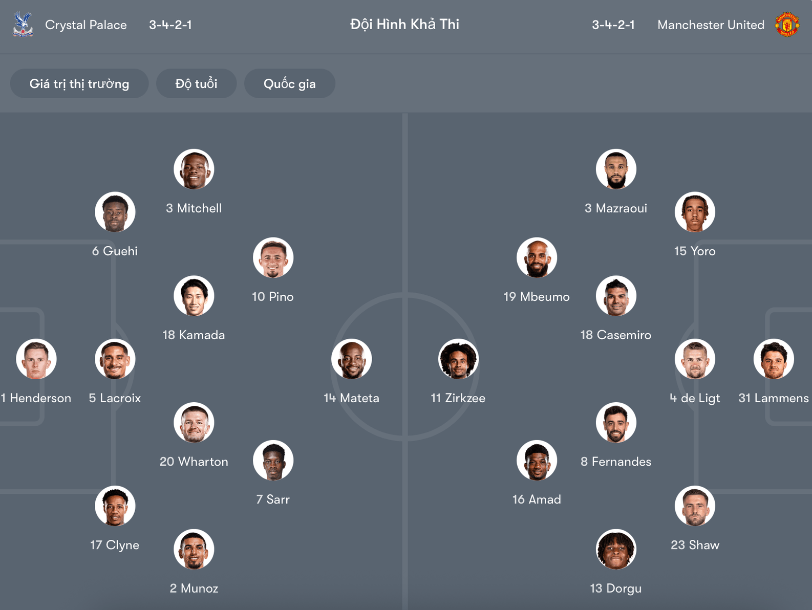 Đội hình dự kiến Crystal Palace vs Man United | Keolive