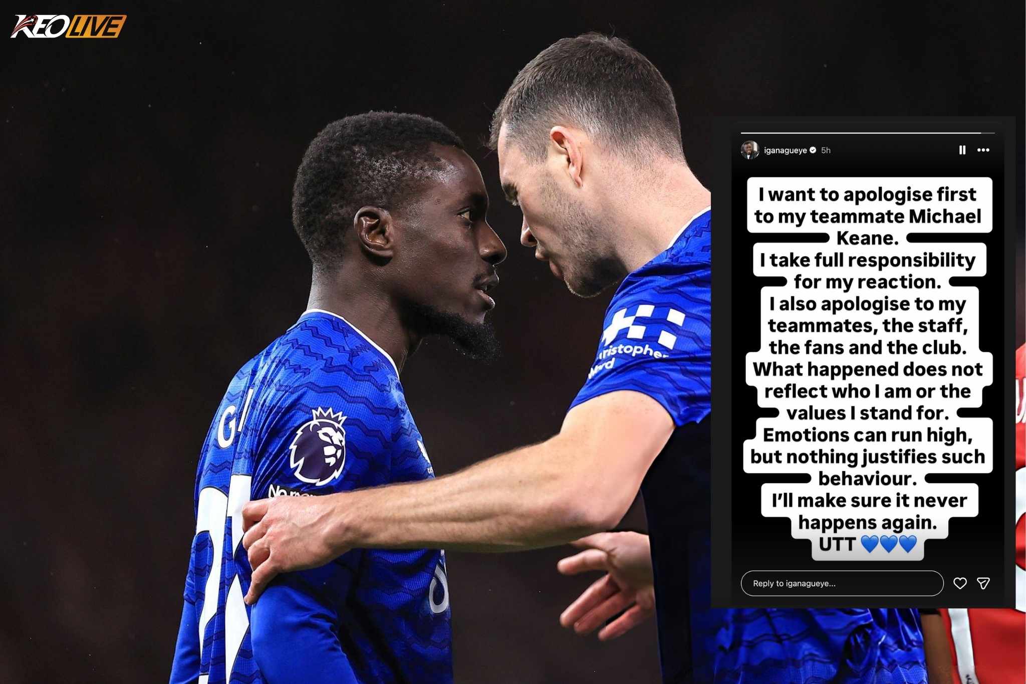Gueye gửi lời xin lỗi đến Kaene trên Instagram | Keolive