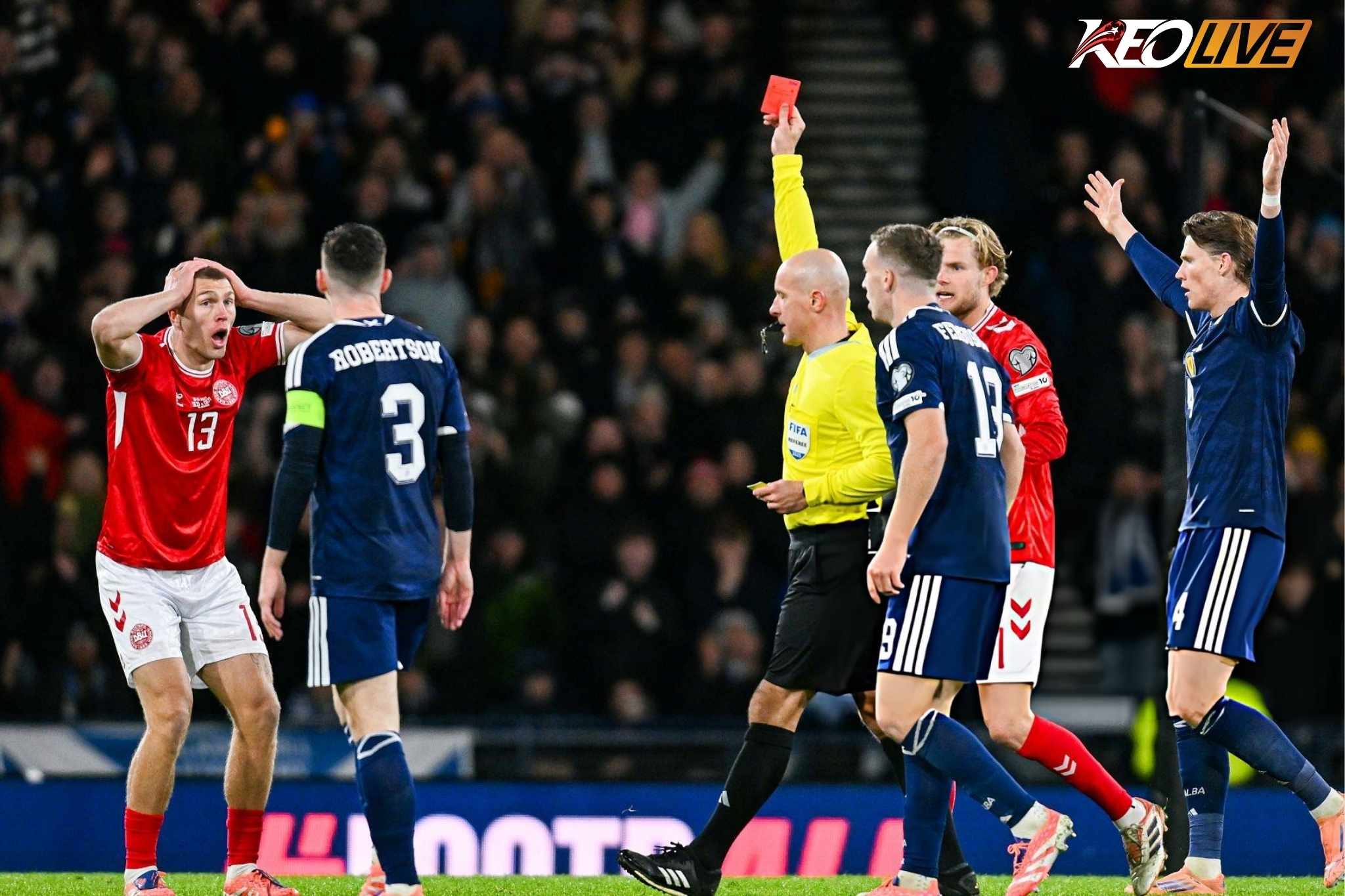 Thẻ đỏ của Kristensen đẩy Đan Mạch vào thế thiếu người | Keolive