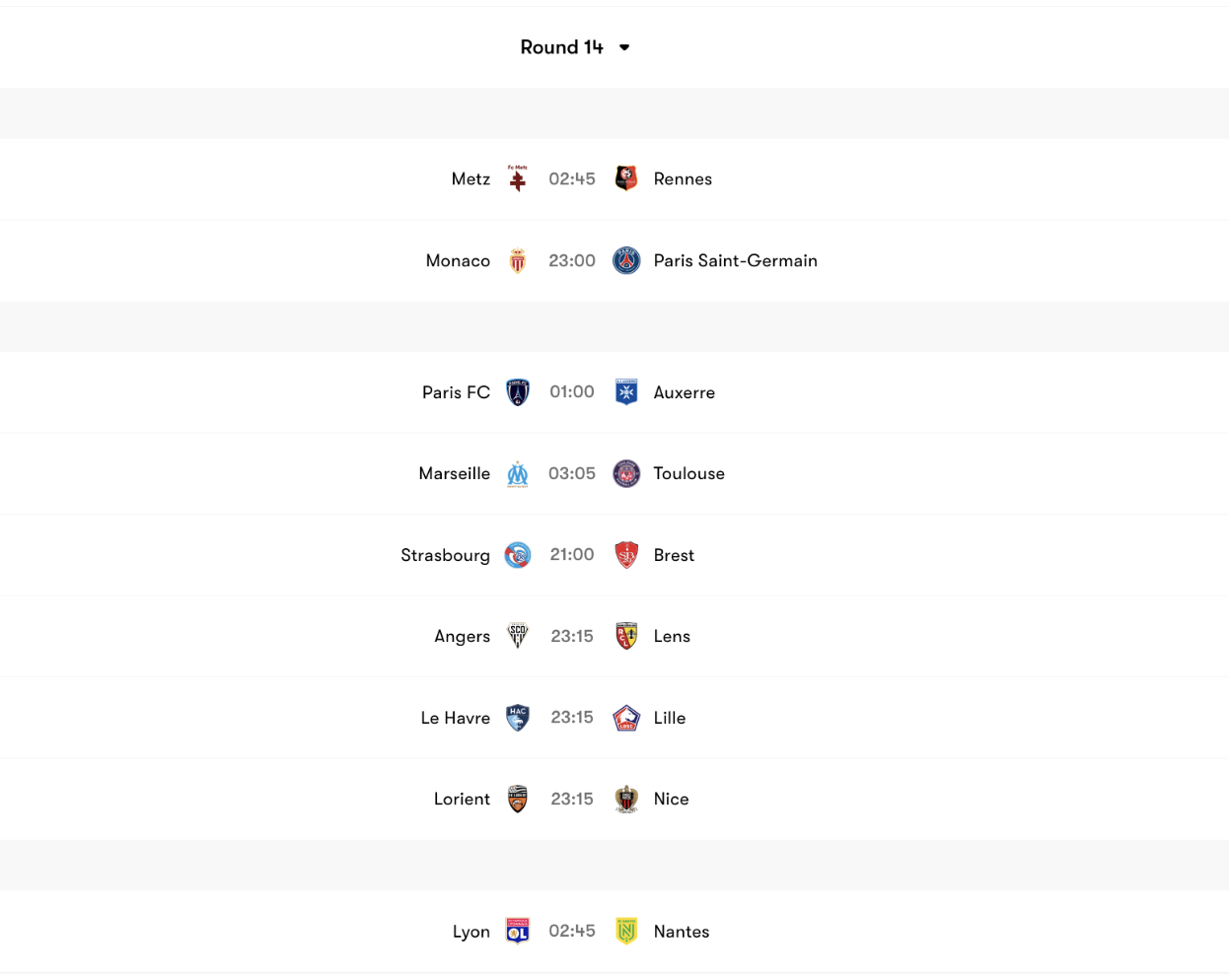 Vòng 14 Ligue 1  | Keolive