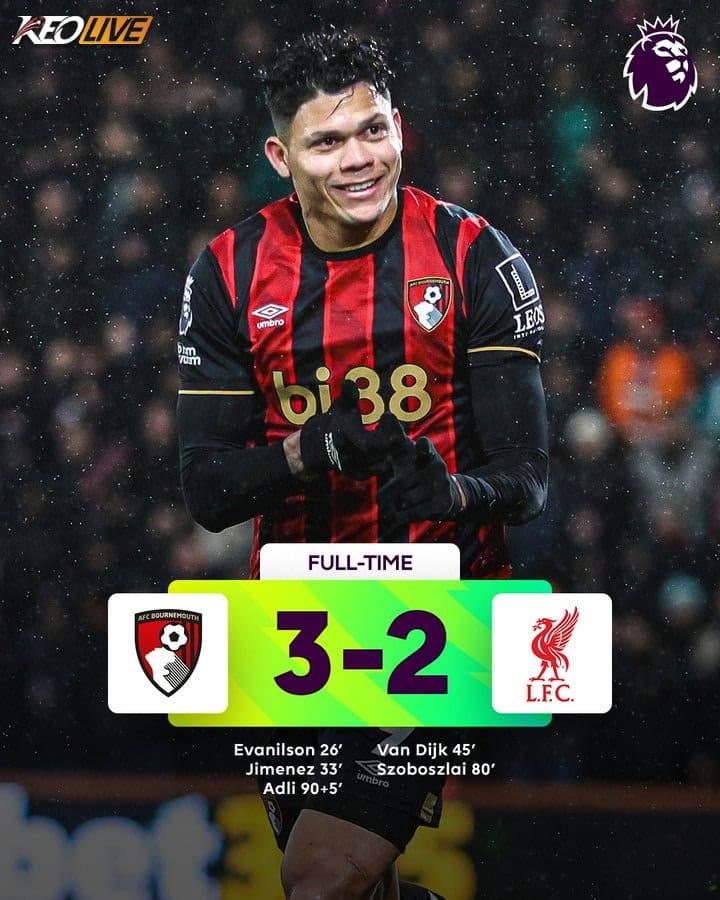 Kết quả Bournemouth vs Liverpool 2512026 | Keolive