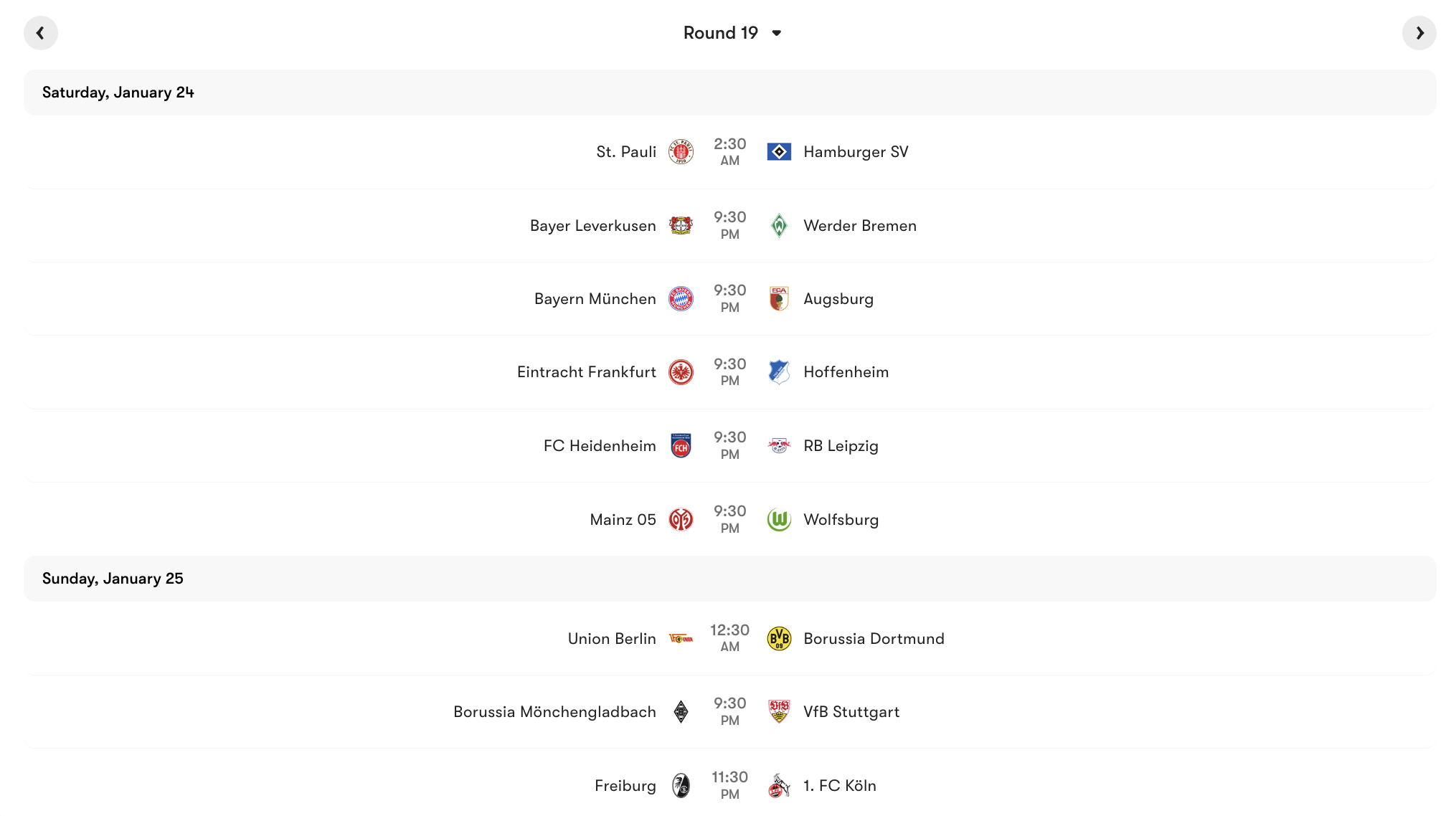 Lịch thi đấu vòng 19 Bundesliga 2025/26 | Keolive
