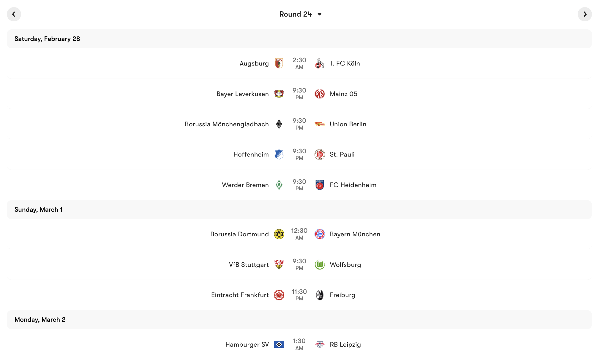 Lịch thi đấu Bundesliga 2025/26 | Keolive