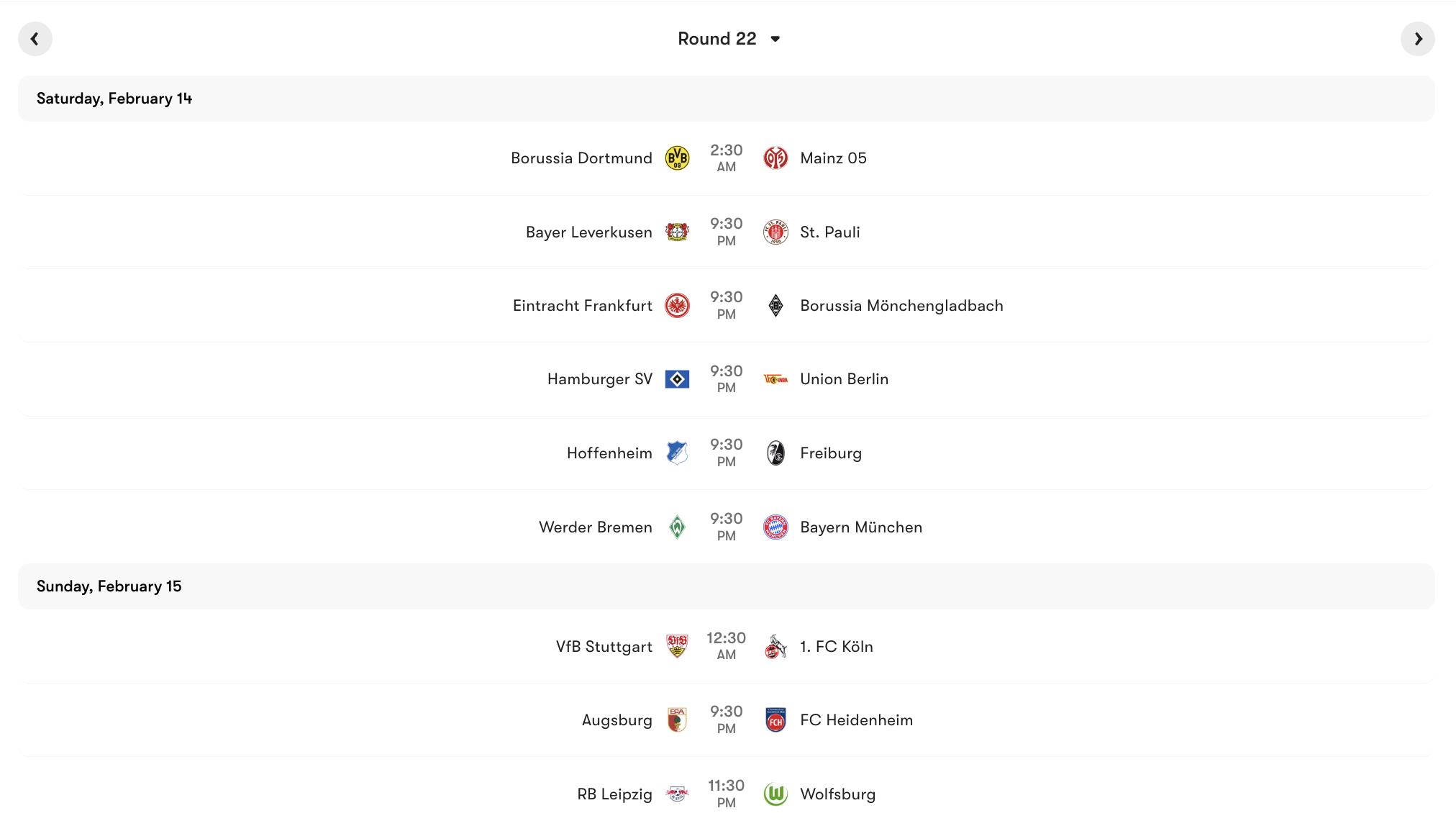 Lịch thi đấu vòng 22 Bundesliga 2025/26 | Keolive