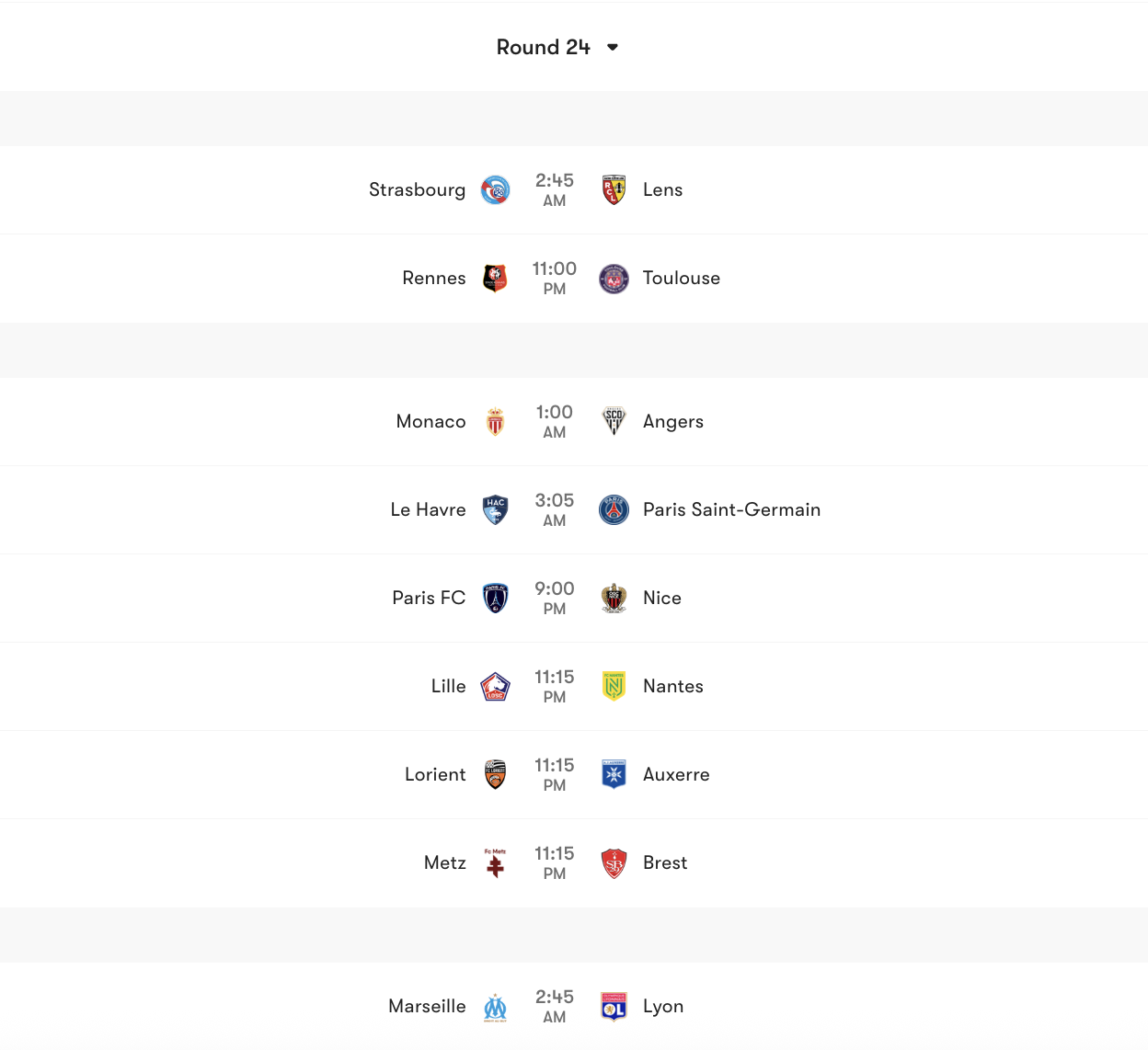 Lịch thi đấu vòng 24 Ligue 1 2025/26 | Keolive