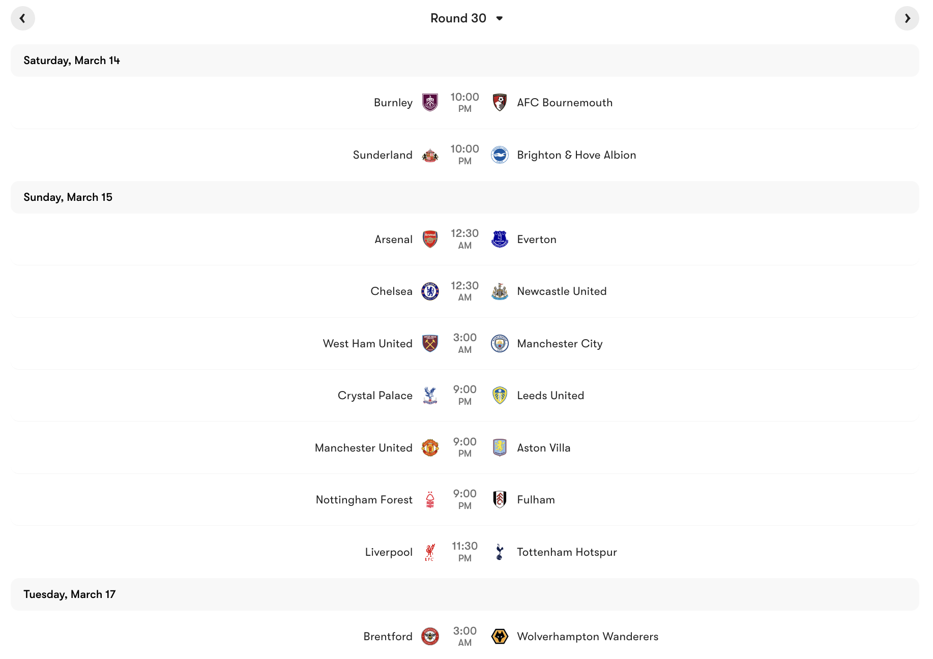 Lịch thi đấu vòng 30 Premier League 2025/26 | Keolive