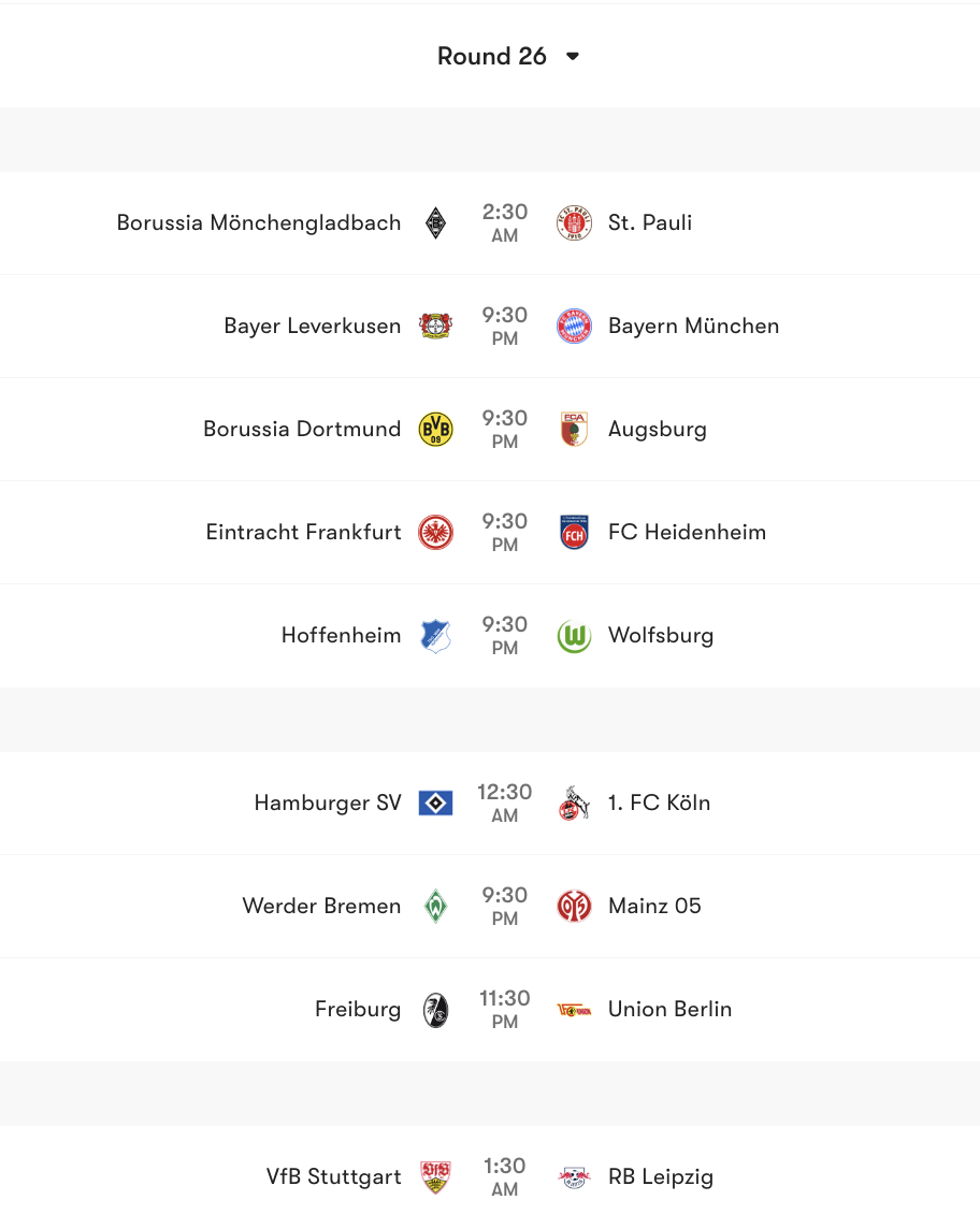 Lịch thi đấu vòng 26 Bundesliga 2025/26 | Keolive