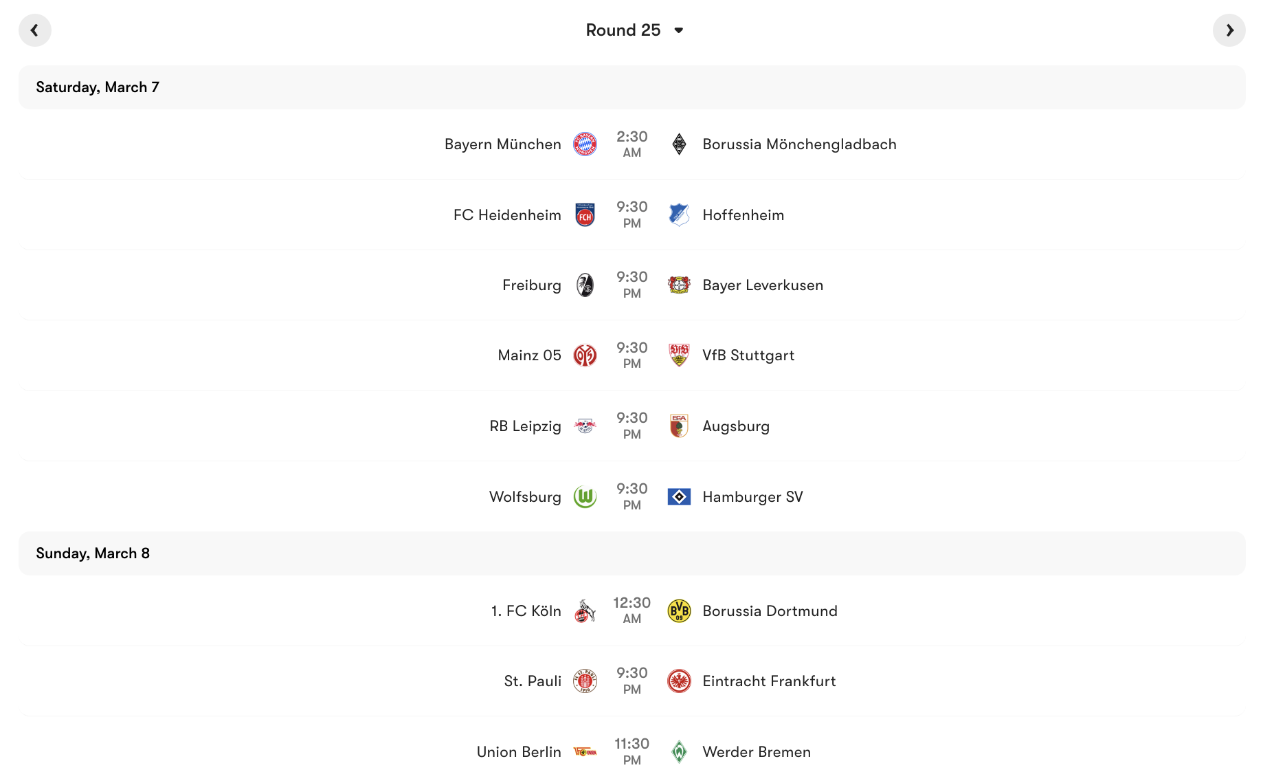 Lịch thi đấu vòng 25 Bundesliga 2025/26 | Keolive