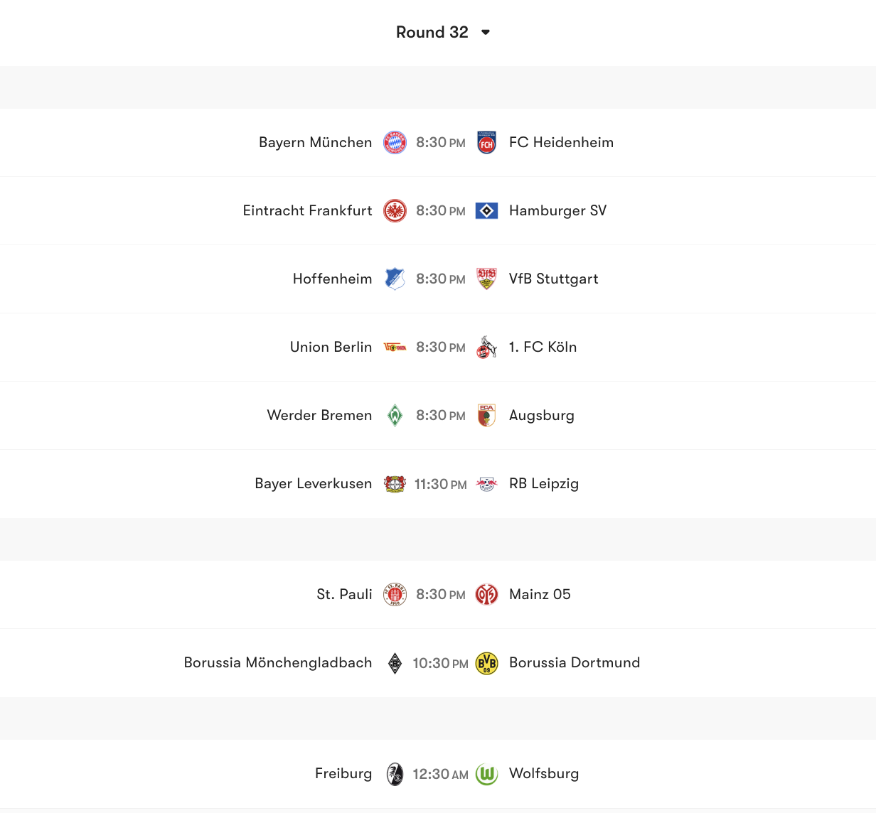 Lịch thi đấu vòng 32 Bundesliga | Keolive
