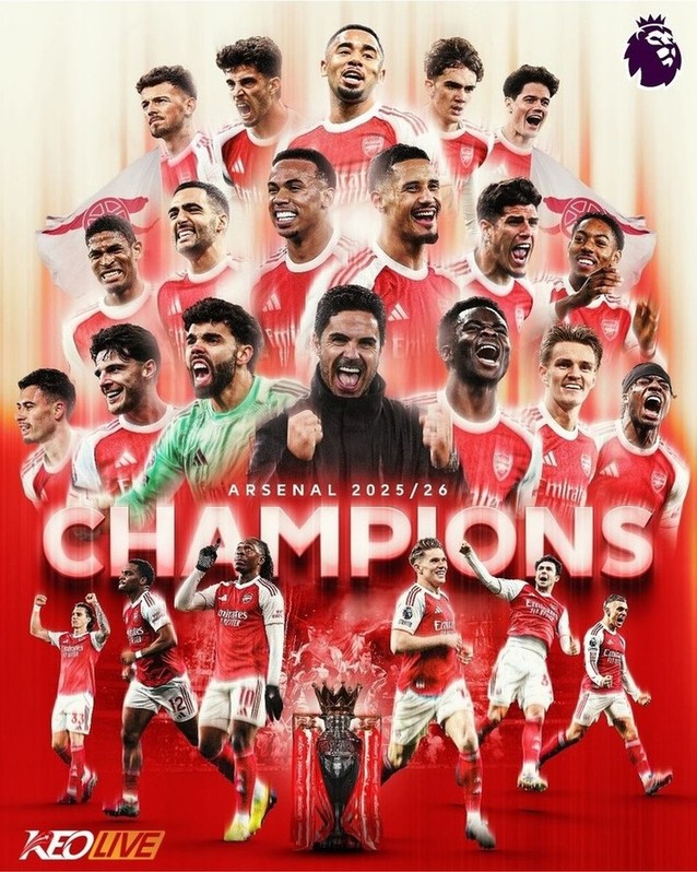 Arsenal vô địch Premier League sớm một vòng đấu | Keolive