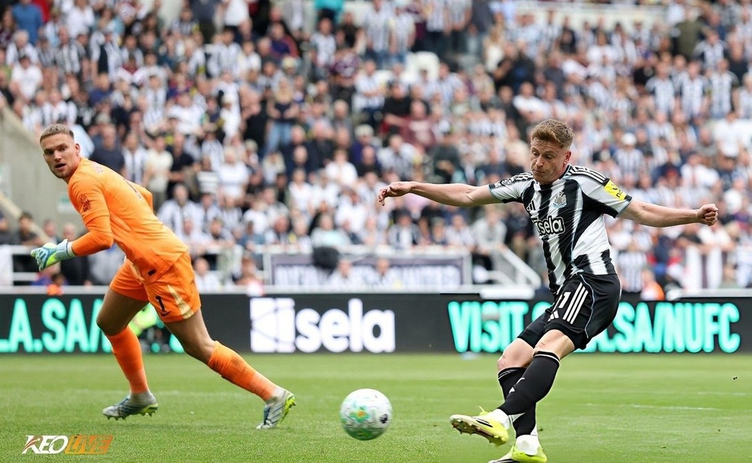 Harvey Barnes dứt điểm vào lưới trống sau pha băng ra của Verbruggen | Keolive