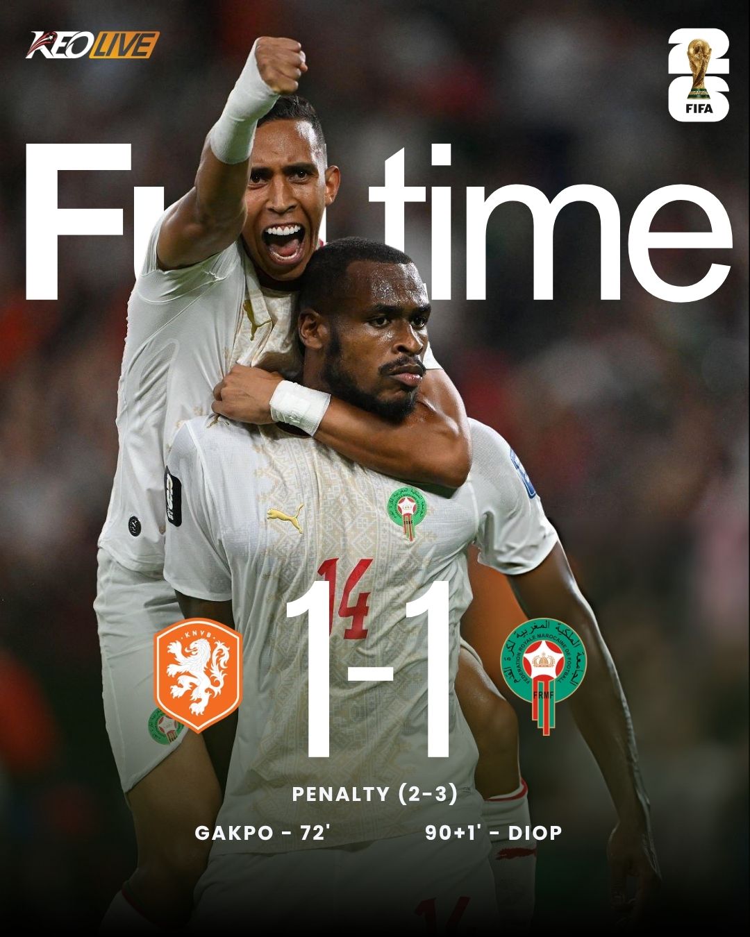 Hà Lan 1-1 Morocco (Pen. 2-3) | Keolive