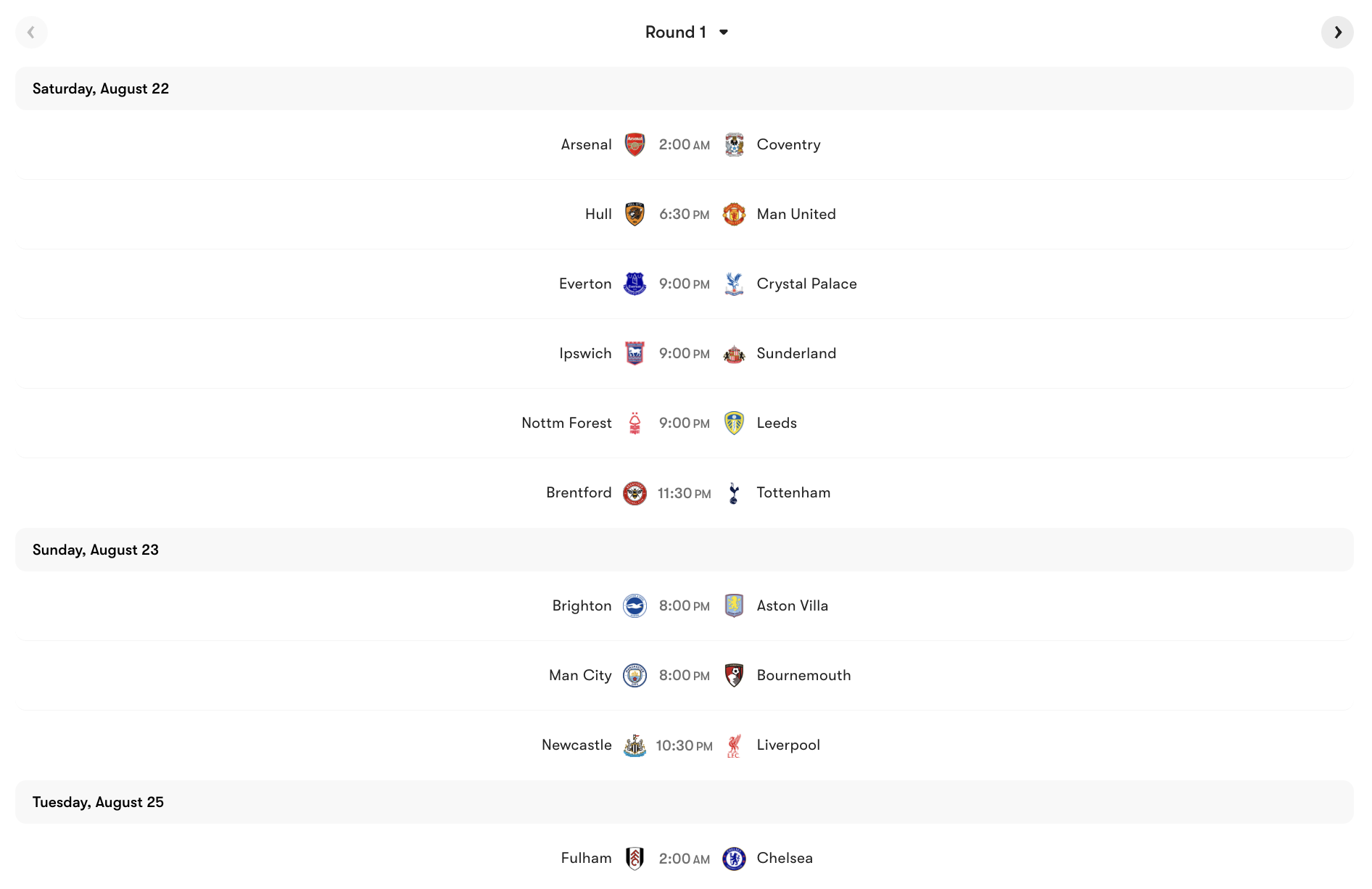 Lịch thi đấu vòng 1 Premier League 2026/27 | Keolive