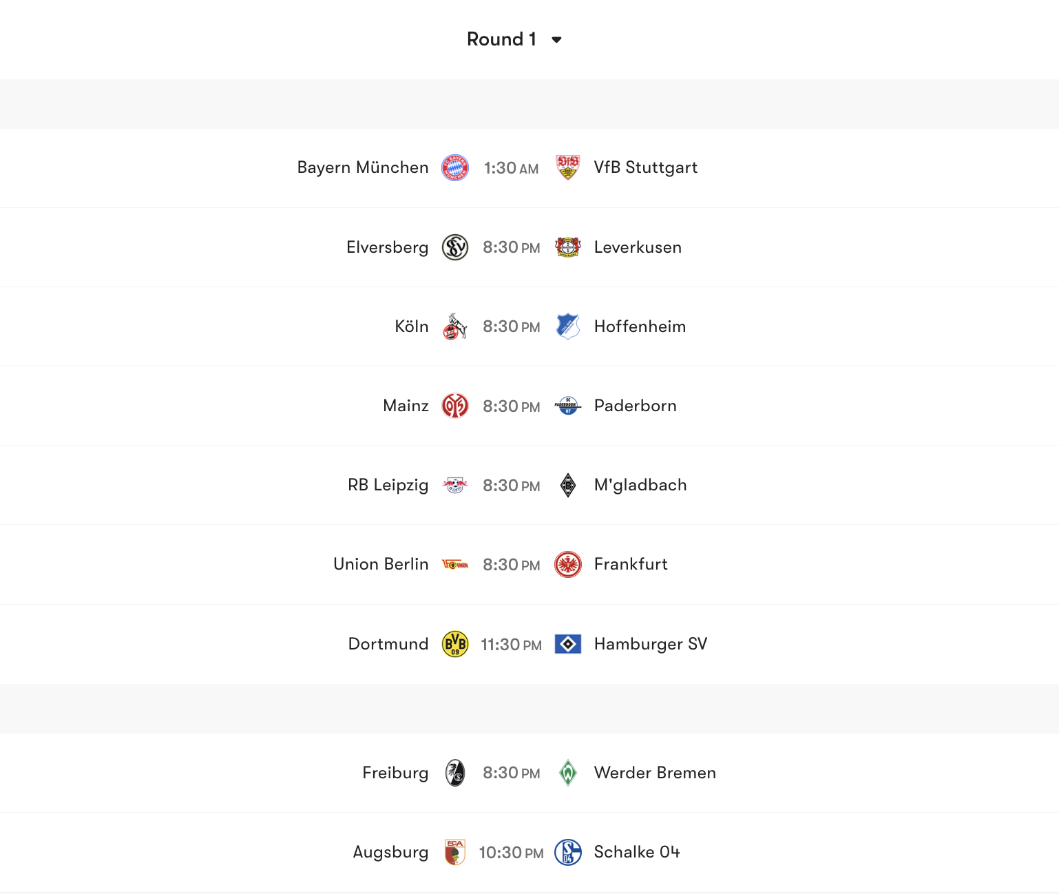 Lịch thi đấu vòng 1 Bundesliga 2026/27 | Keolive