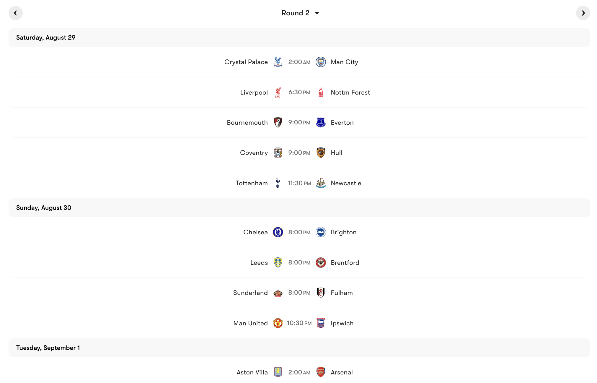 Lịch thi đấu vòng 2 Premier League 2026/27 | Keolive