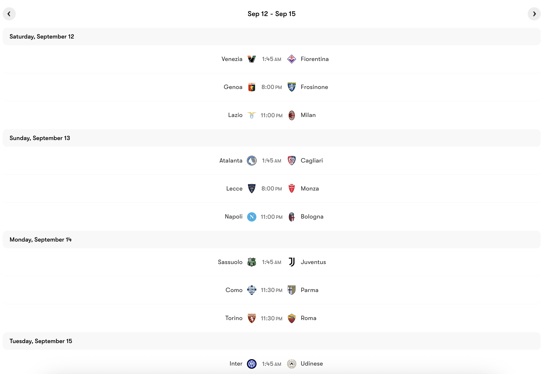Lịch thi đấu Vòng 4 Serie A 2026/27 | Keolive