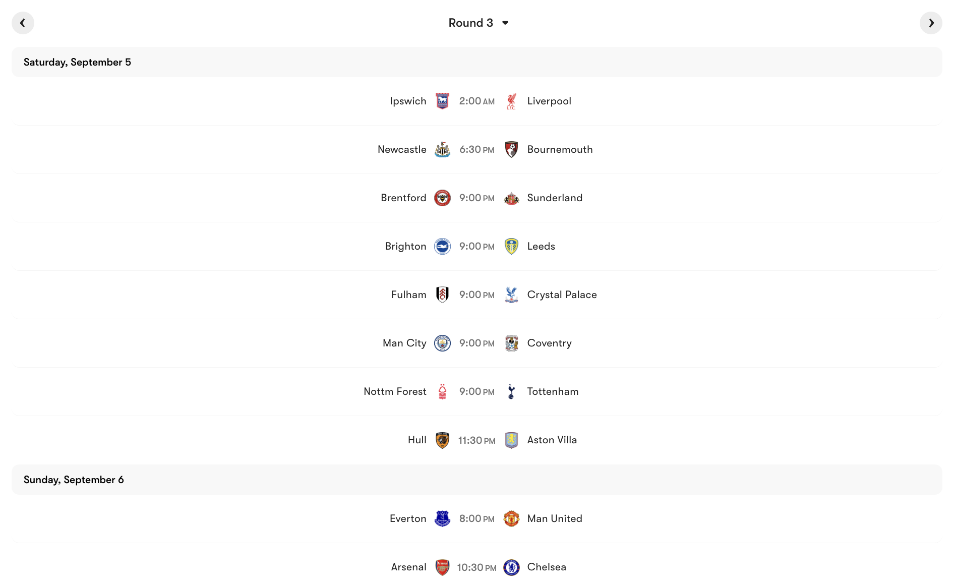Lịch thi đấu vòng 3 Premier League 2026/27 | Keolive