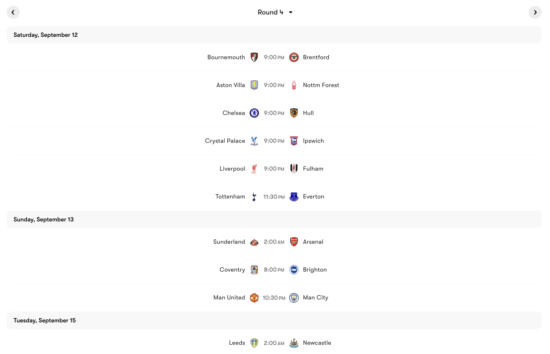 Lịch thi đấu vòng 4 Premier League 2026/27 | Keolive