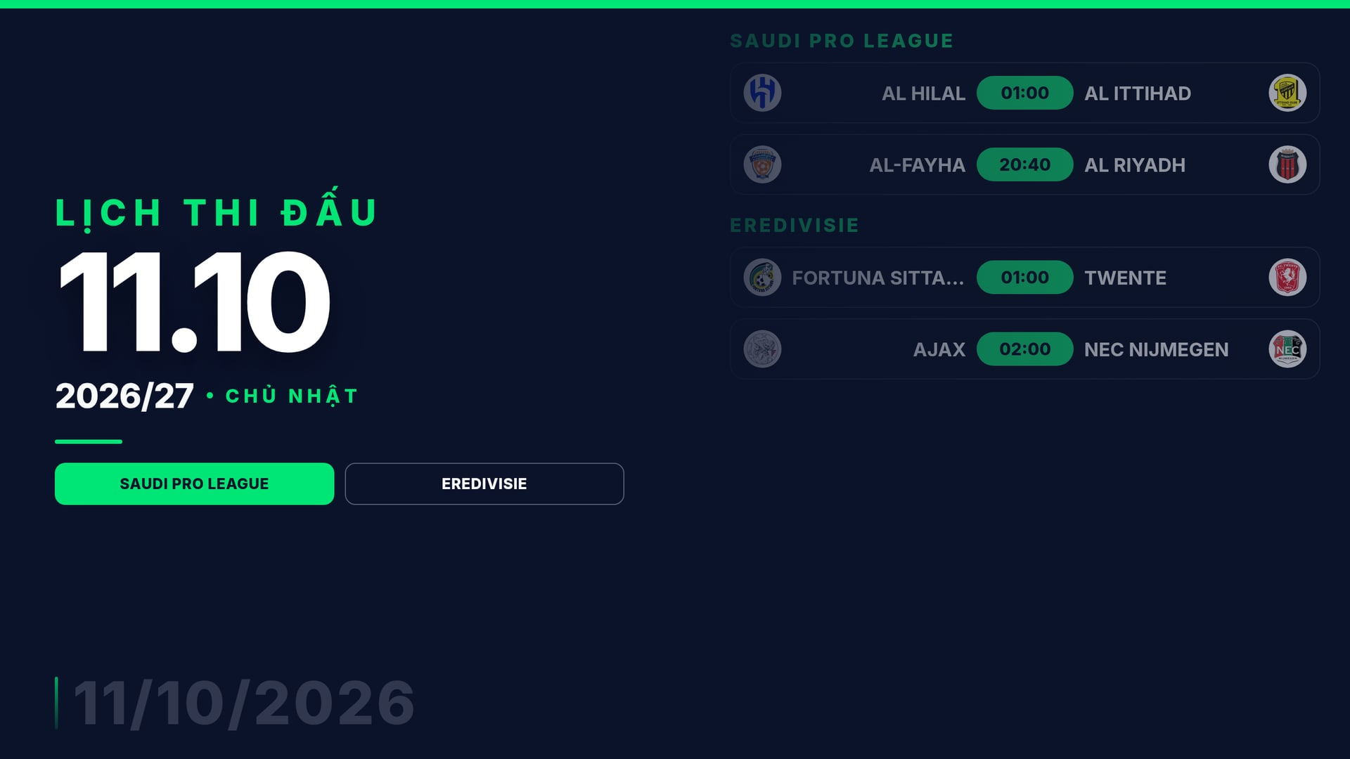 Hình ảnh cho bài Lịch thi đấu bóng đá ngày 11/10: Al Hilal vs Al Ittihad dẫn nhịp bóng đá ngày 11/10