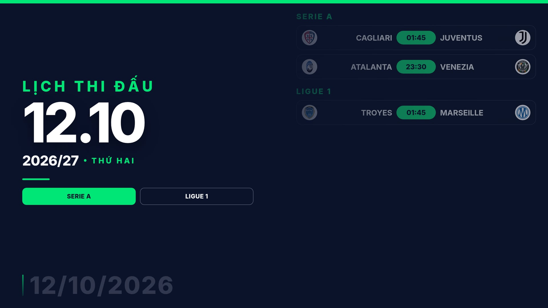 Hình ảnh cho bài Lịch thi đấu bóng đá ngày 12/10: Cagliari vs Juventus dẫn nhịp bóng đá ngày 12/10 tại Serie A