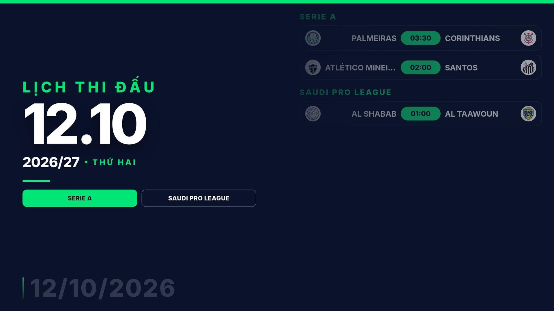 Hình ảnh cho bài Lịch thi đấu bóng đá ngày 12/10: Derby Paulista là tâm điểm