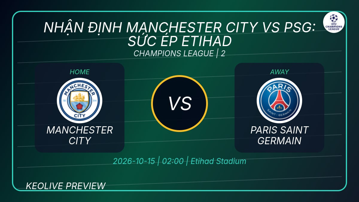 Nhận định Manchester City vs PSG, 02h00 ngày 15/10: Etihad kiểm chứng chuỗi thắng