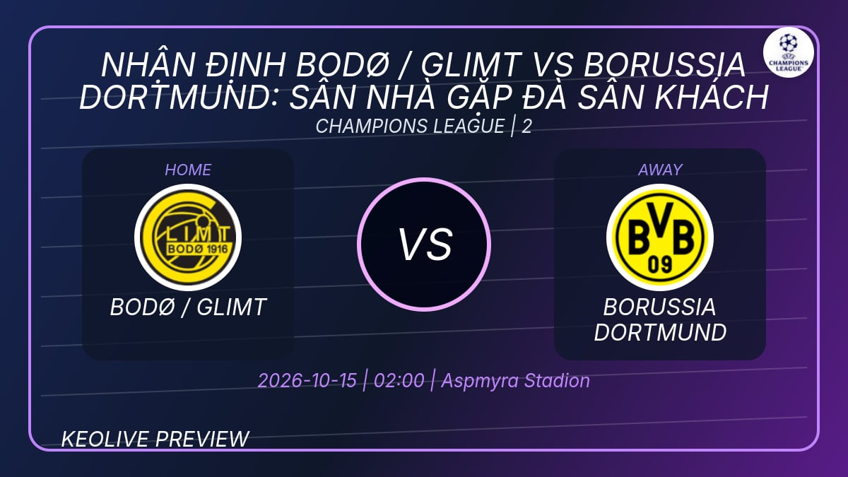 Nhận định Bodø / Glimt vs Borussia Dortmund, 02h00 ngày 15/10: sân nhà mạnh gặp đà sân khách
