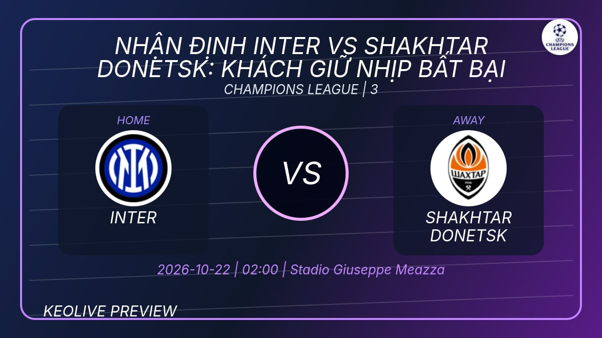 Nhận định Inter vs Shakhtar Donetsk, 02h00 ngày 22/10: Inter gặp thử thách từ phong độ sân khách của Shakhtar