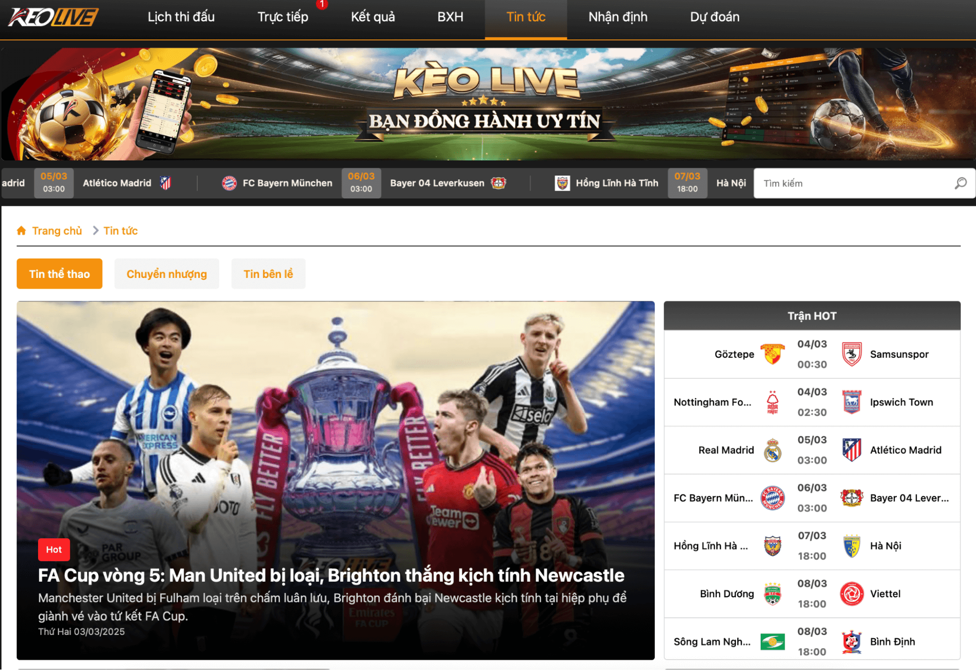 Keolive cung cấp những tin tức bóng đá nào?