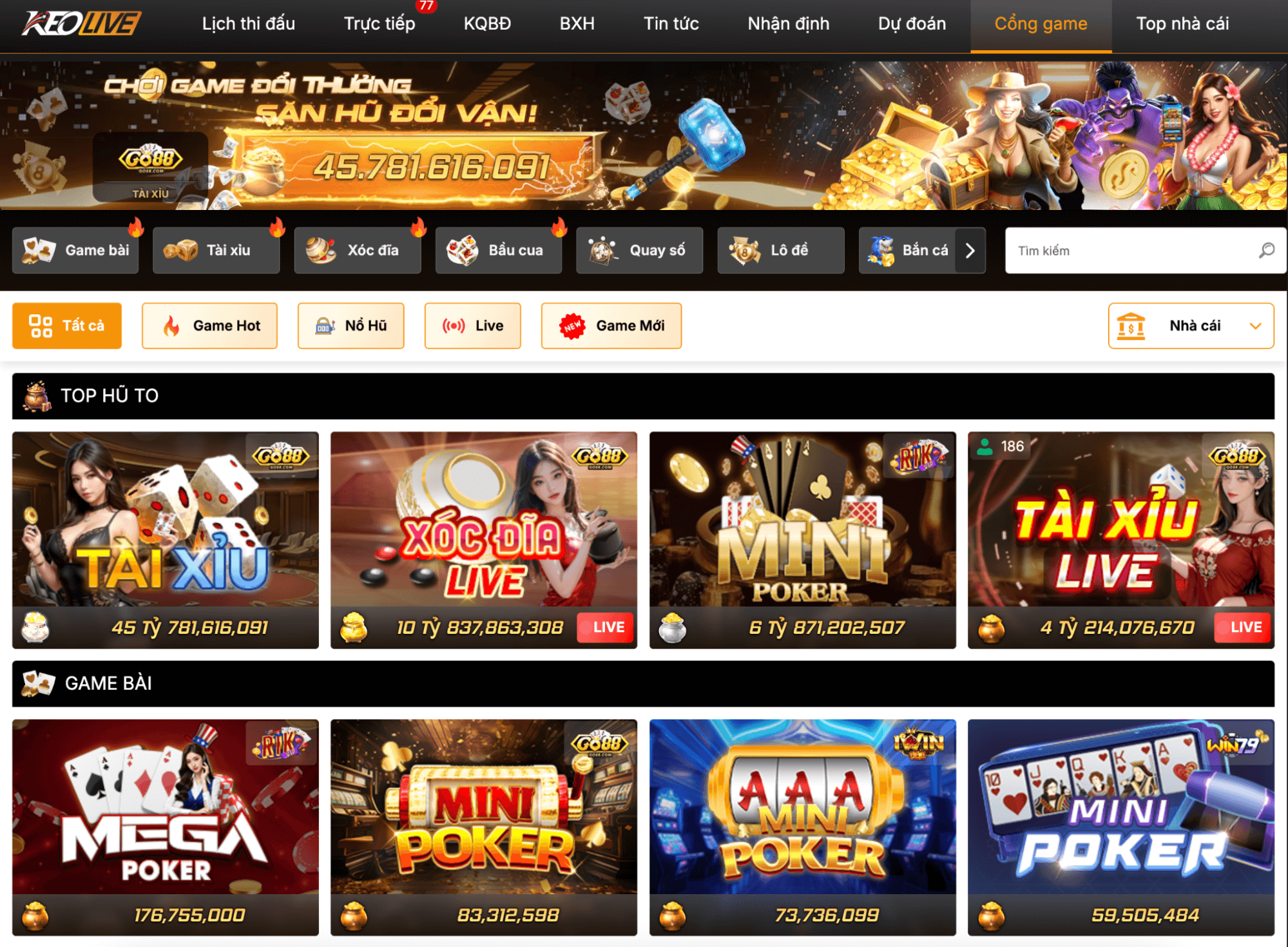 Các dịch vụ cung cấp tại mục Cổng game